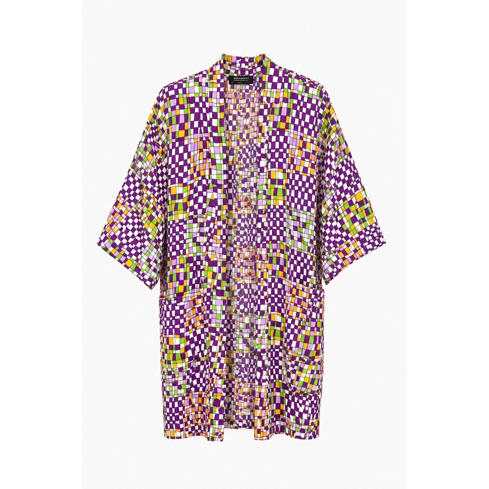 Vintage Towncraft JCPenney Geometric Grid Print Robe Purple White No Belt OSFA